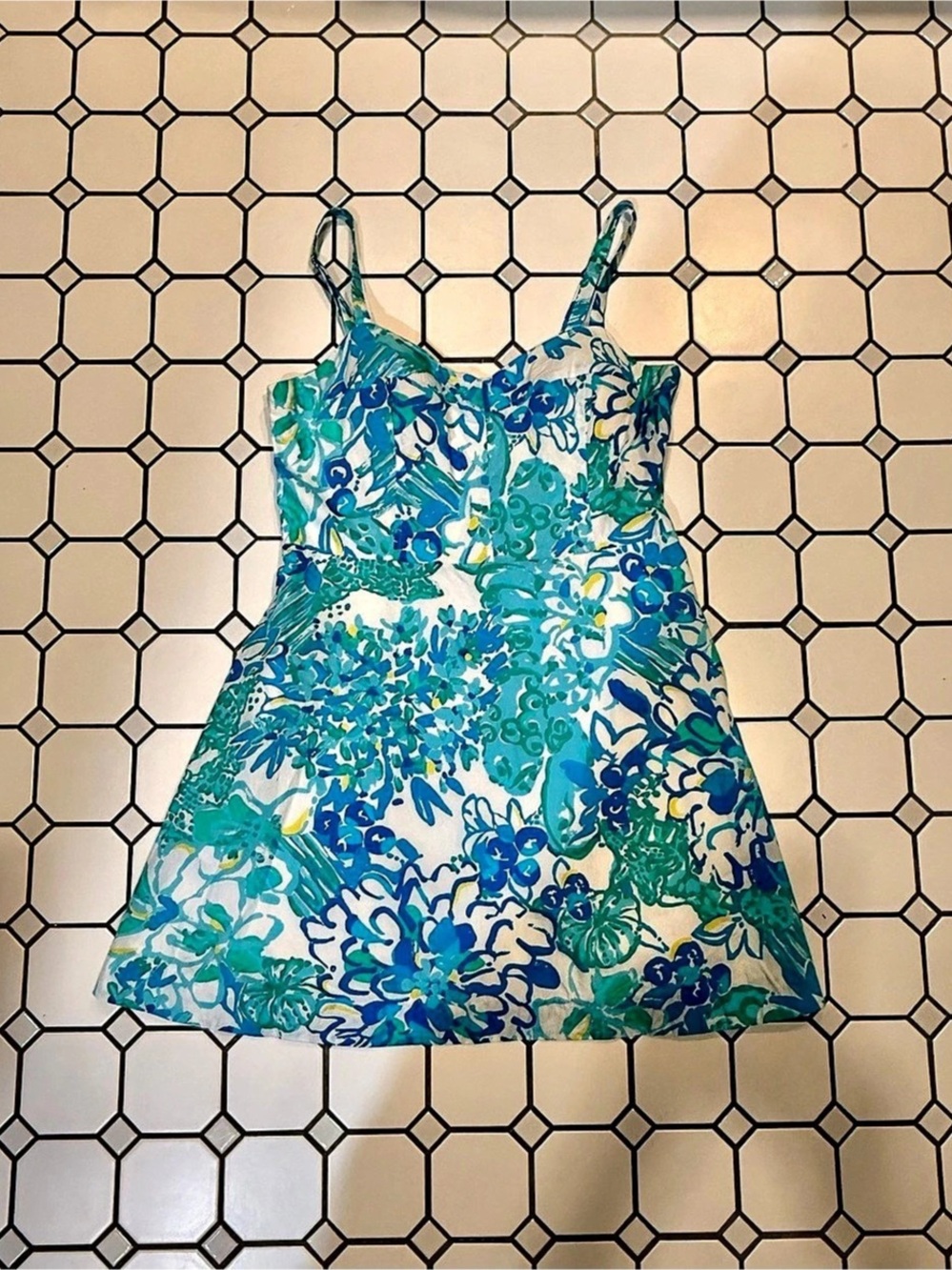 Lilly Pulitzer Bennet Stretch Dress Floral Mini Blue & Green Size 14